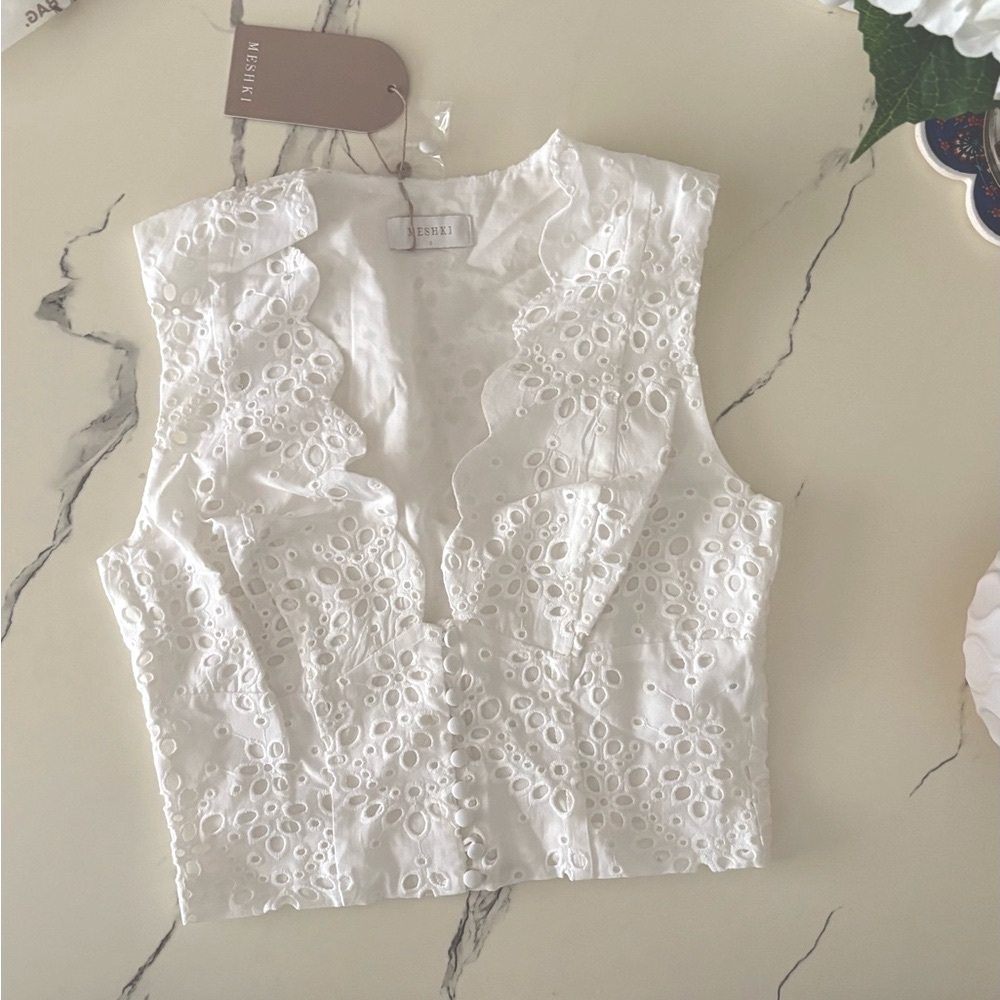BNWT Meshki White Broderie Sleeveless Top